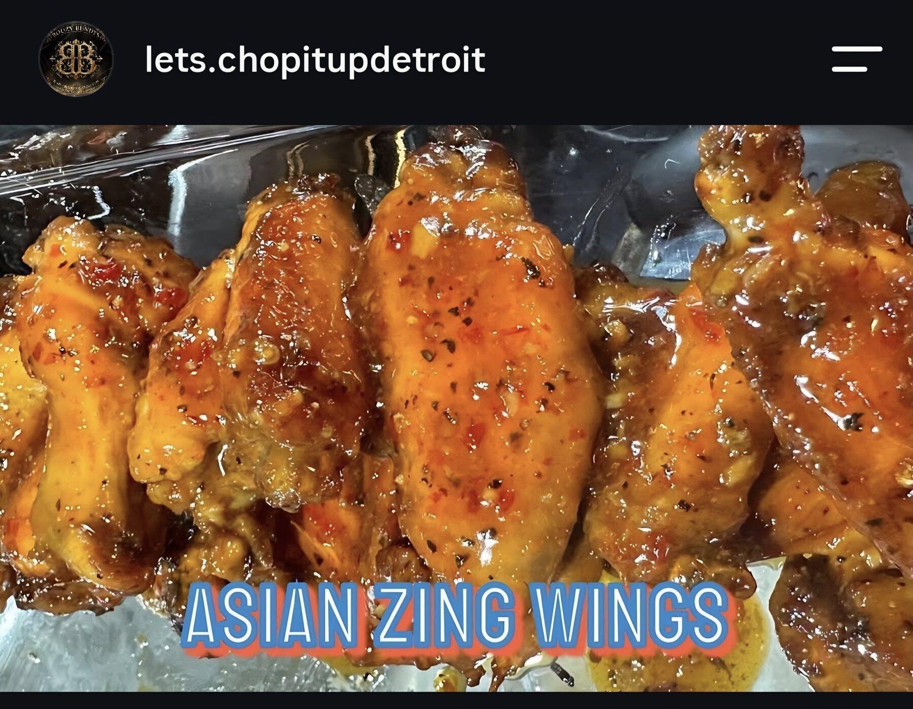 Glossy Asian zing wings prepared by Let's Chop It Up Detroit