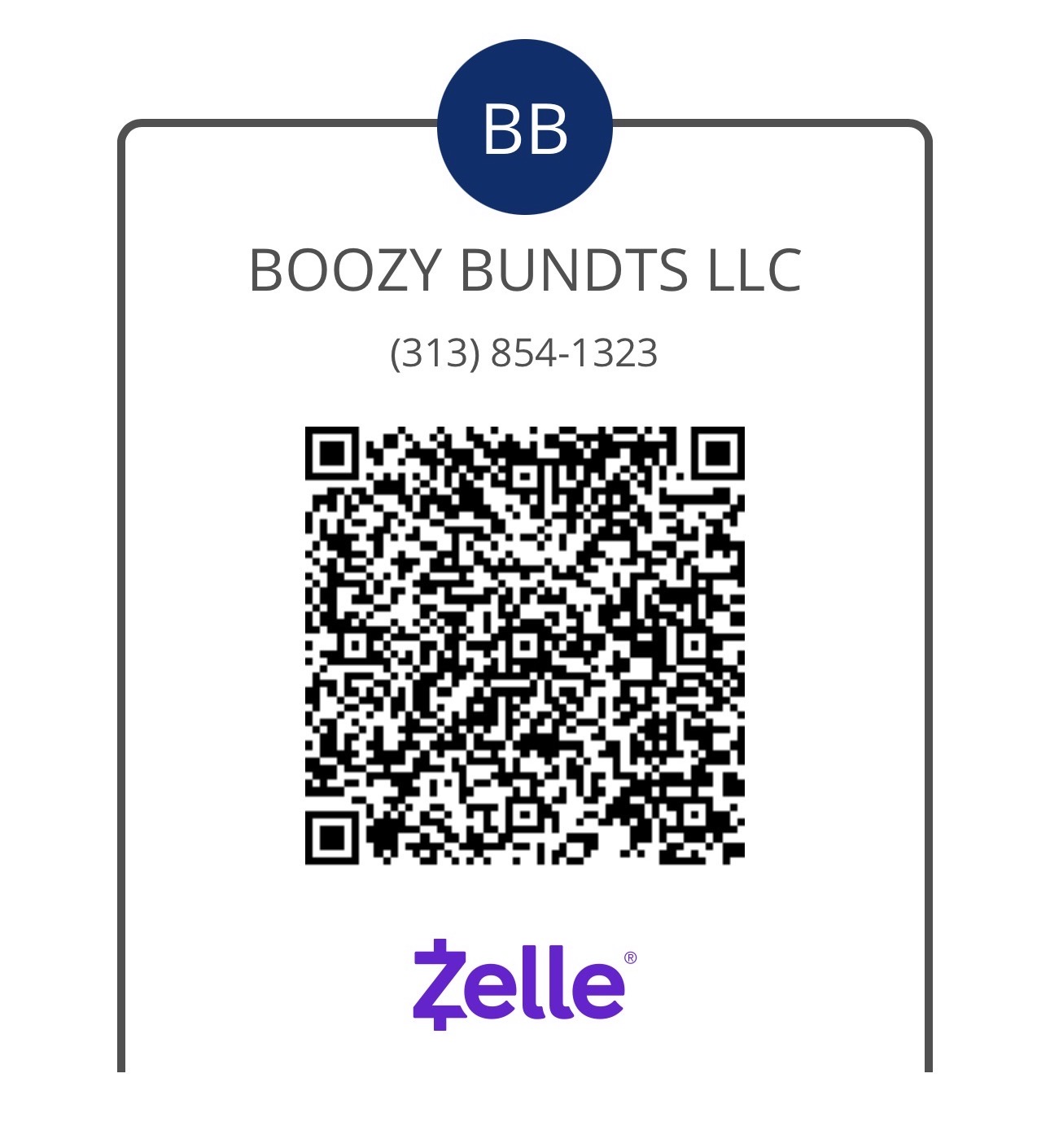 Zelle QR for Boozy Bundts LLC